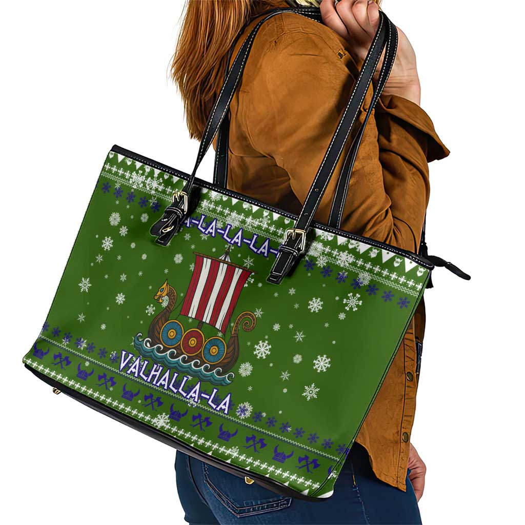 Amazing Viking Christmas Leather Tote Bag Xmas Holiday Patterns - Wonder Print Shop