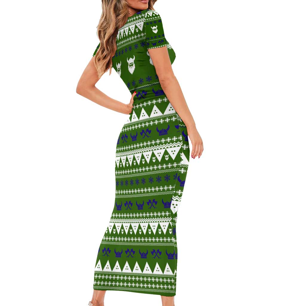Amazing Viking Christmas Short Sleeve Bodycon Dress Xmas Holiday Patterns - Wonder Print Shop