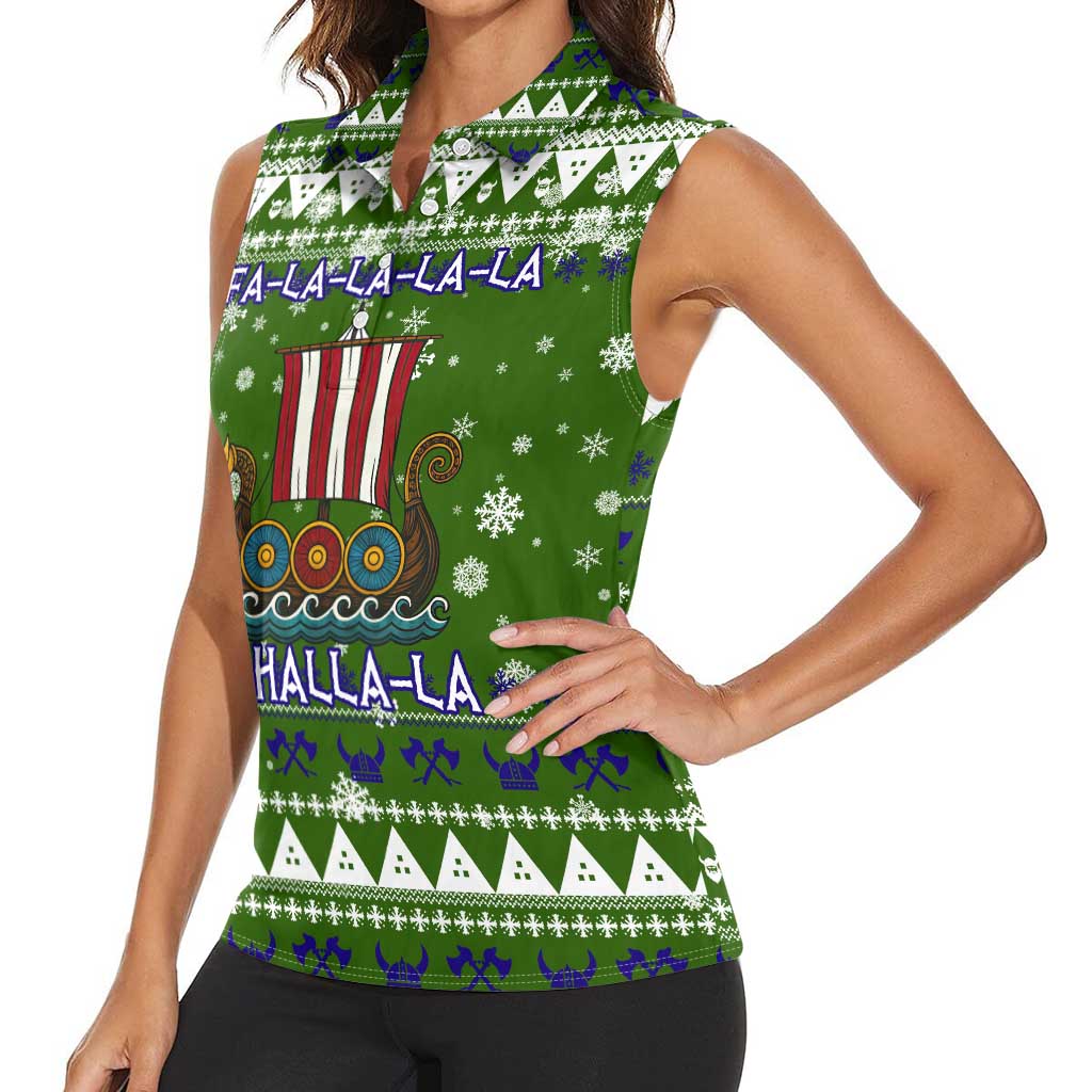 Amazing Viking Christmas Women Sleeveless Polo Shirt Xmas Holiday Patterns - Wonder Print Shop