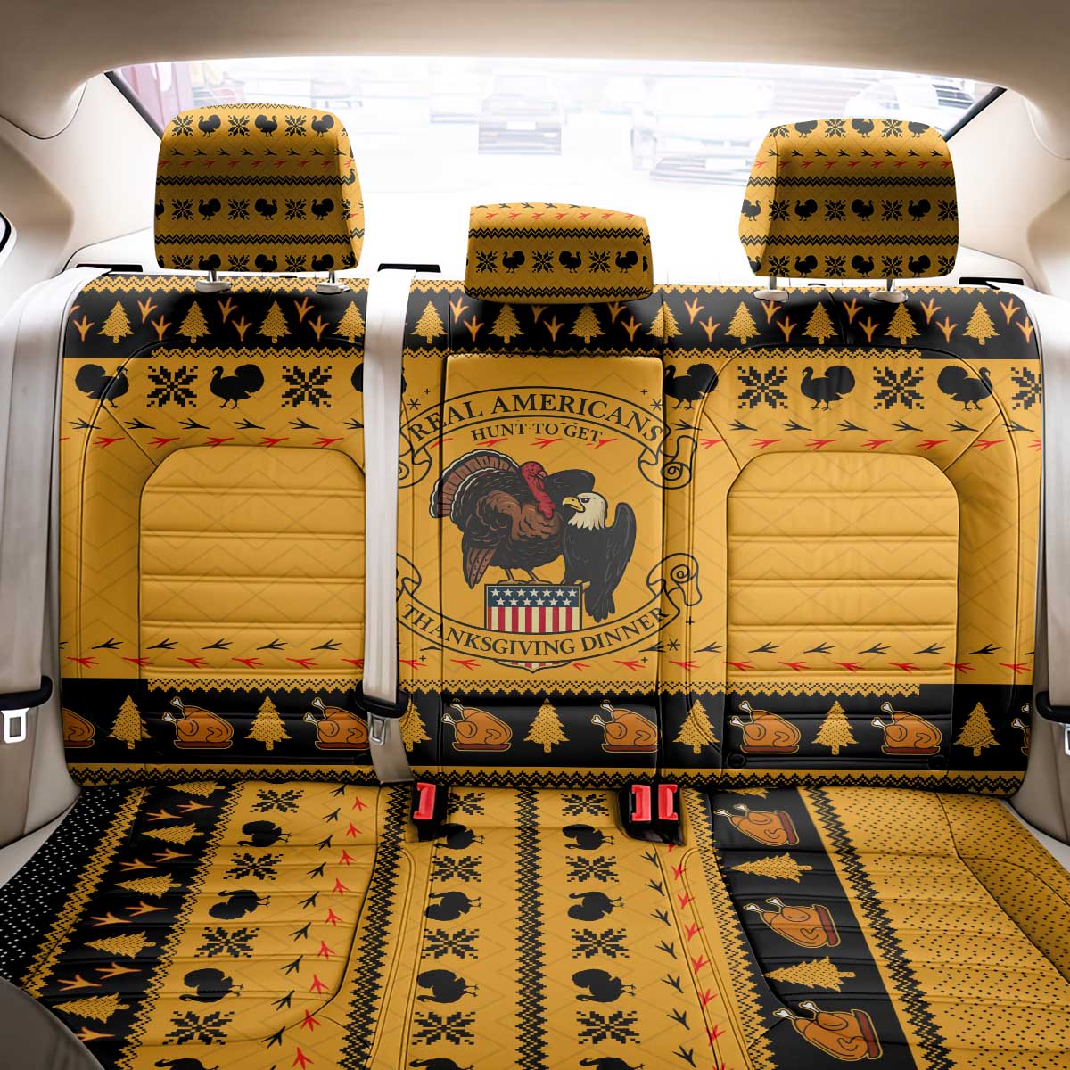 Americans Turkey Hunting Thanksgiving Christmas Back Car Seat Cover Xmas Holiday Patterns - Wonder Print Shop
