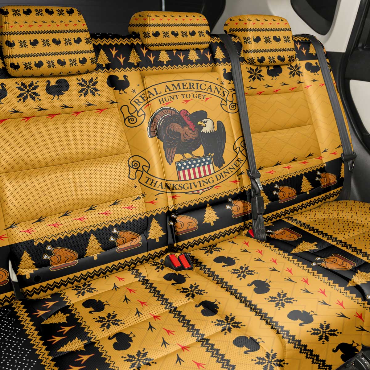 Americans Turkey Hunting Thanksgiving Christmas Back Car Seat Cover Xmas Holiday Patterns - Wonder Print Shop