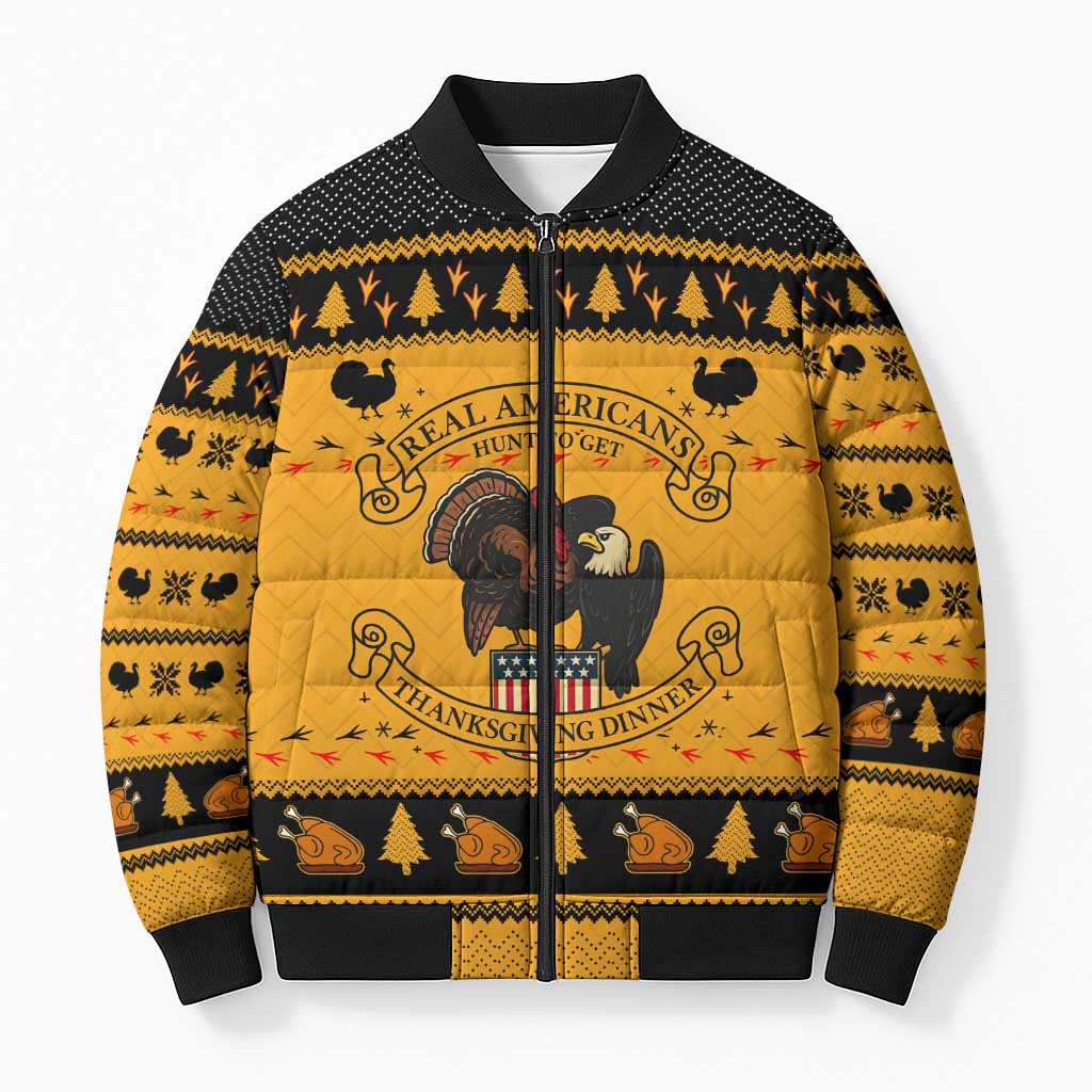 Americans Turkey Hunting Thanksgiving Christmas Bomber Puffer Jacket Xmas Holiday Patterns - Wonder Print Shop