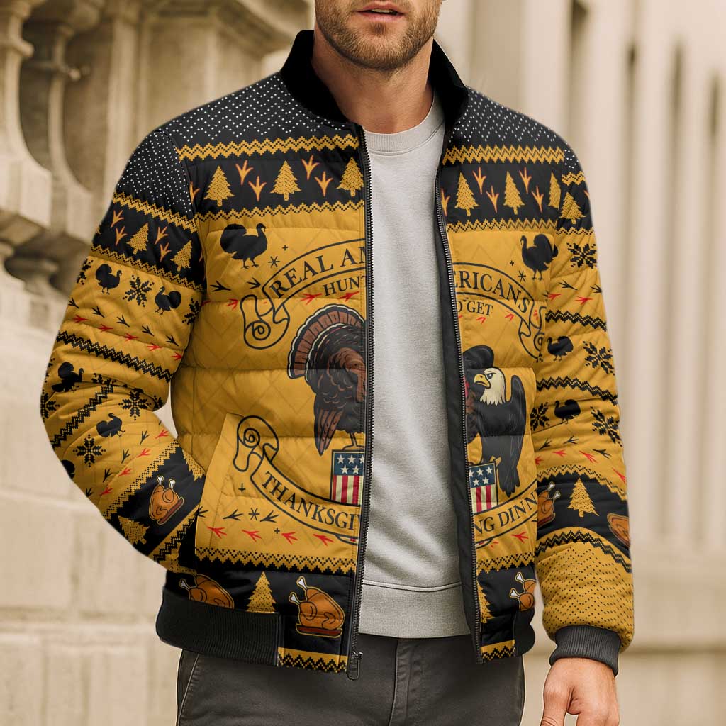 Americans Turkey Hunting Thanksgiving Christmas Bomber Puffer Jacket Xmas Holiday Patterns - Wonder Print Shop