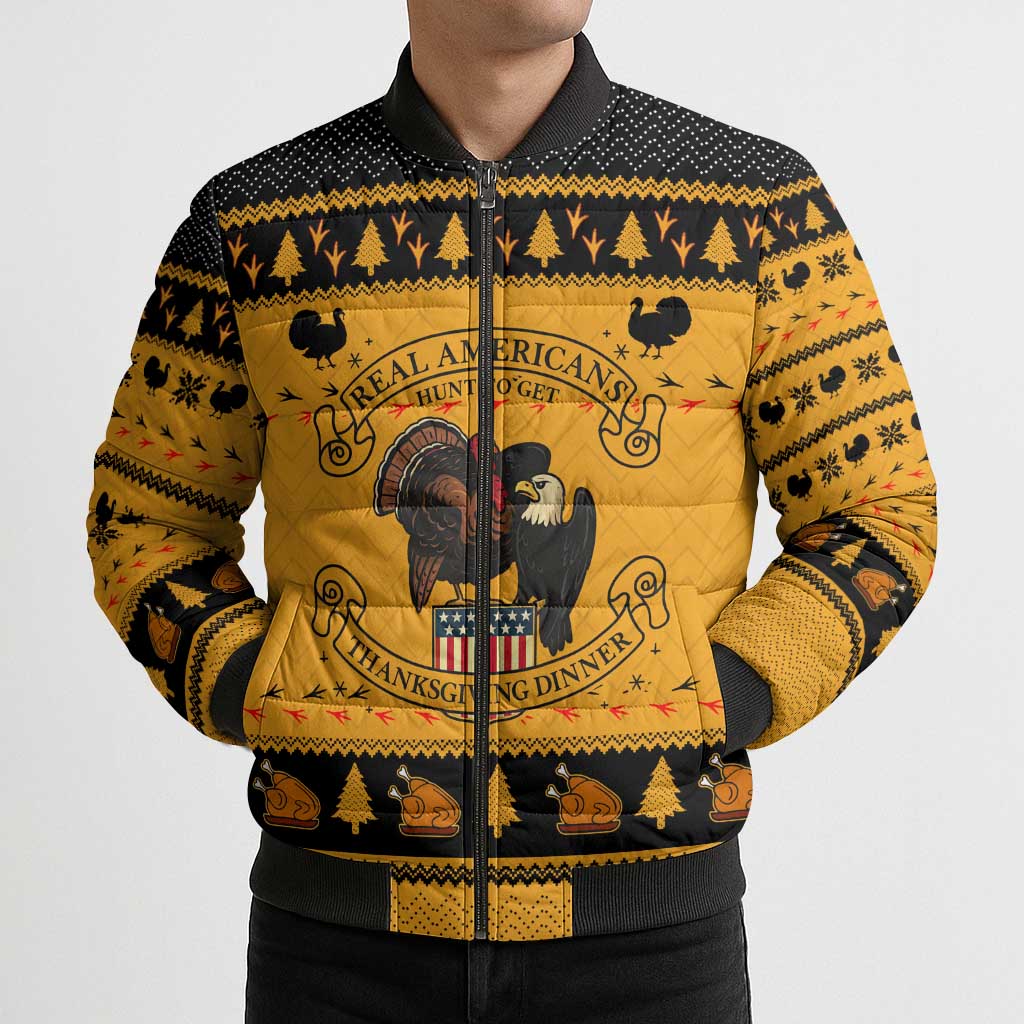Americans Turkey Hunting Thanksgiving Christmas Bomber Puffer Jacket Xmas Holiday Patterns - Wonder Print Shop