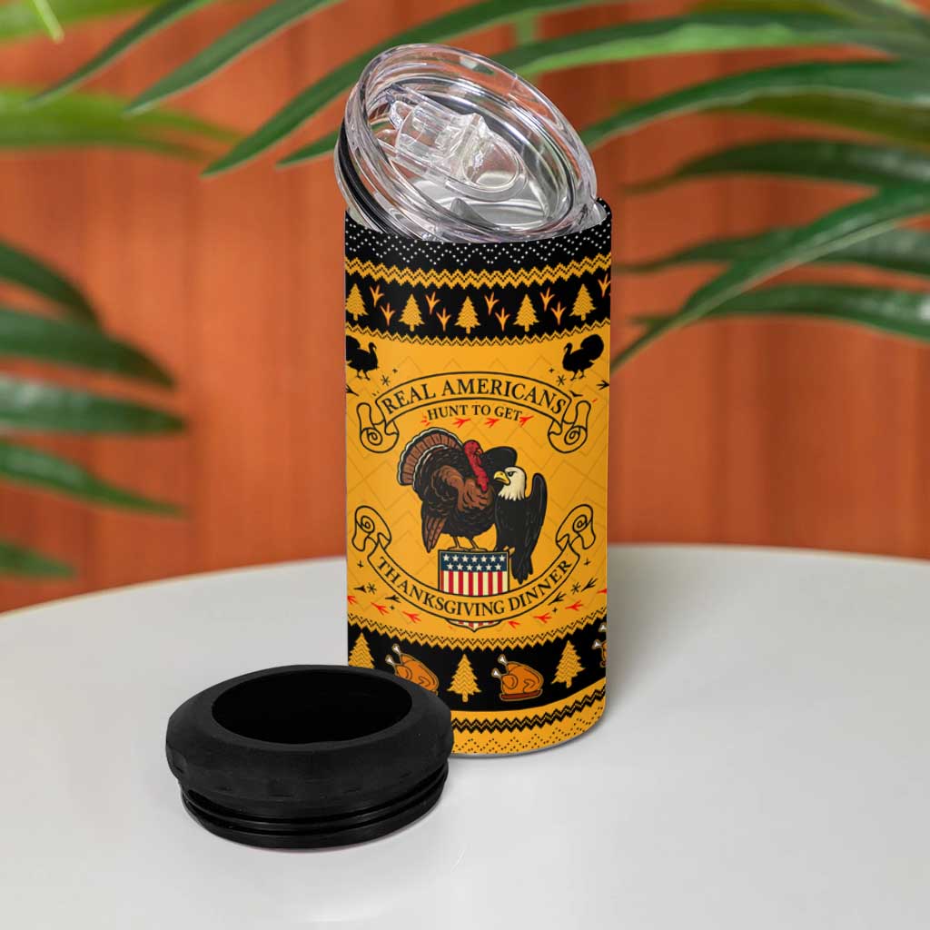 Americans Turkey Hunting Thanksgiving Christmas 4 in 1 Can Cooler Tumbler Xmas Holiday Patterns - Wonder Print Shop