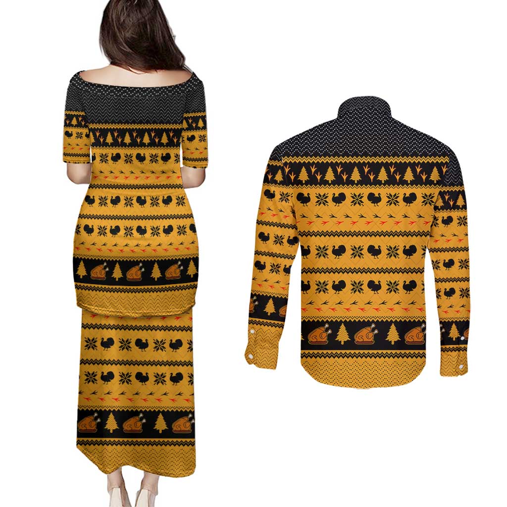 Americans Turkey Hunting Thanksgiving Christmas Couples Matching Puletasi and Long Sleeve Button Shirt Xmas Holiday Patterns - Wonder Print Shop
