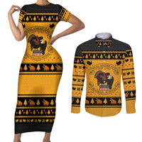 Americans Turkey Hunting Thanksgiving Christmas Couples Matching Short Sleeve Bodycon Dress and Long Sleeve Button Shirt Xmas Holiday Patterns - Wonder Print Shop