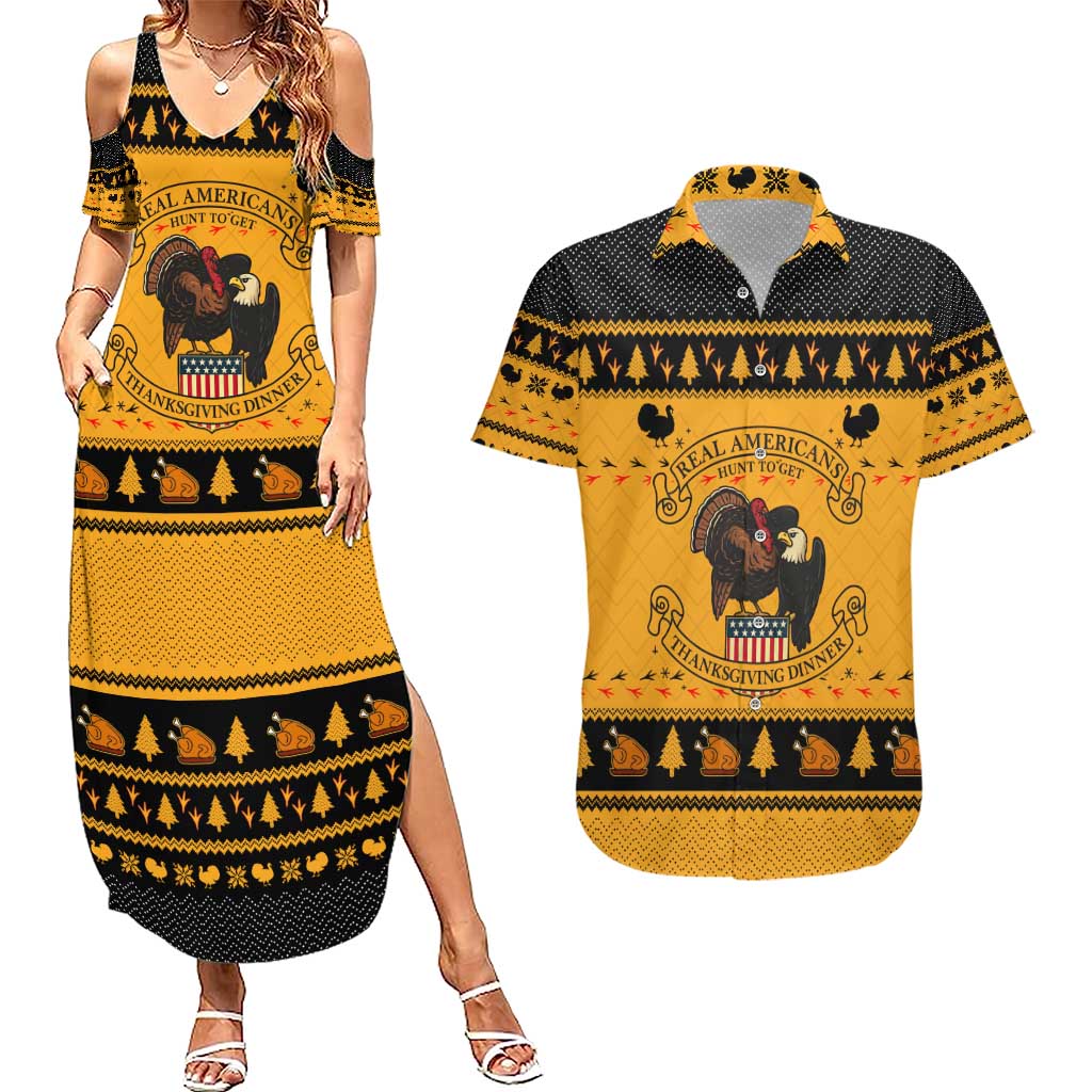 Americans Turkey Hunting Thanksgiving Christmas Couples Matching Summer Maxi Dress and Hawaiian Shirt Xmas Holiday Patterns - Wonder Print Shop