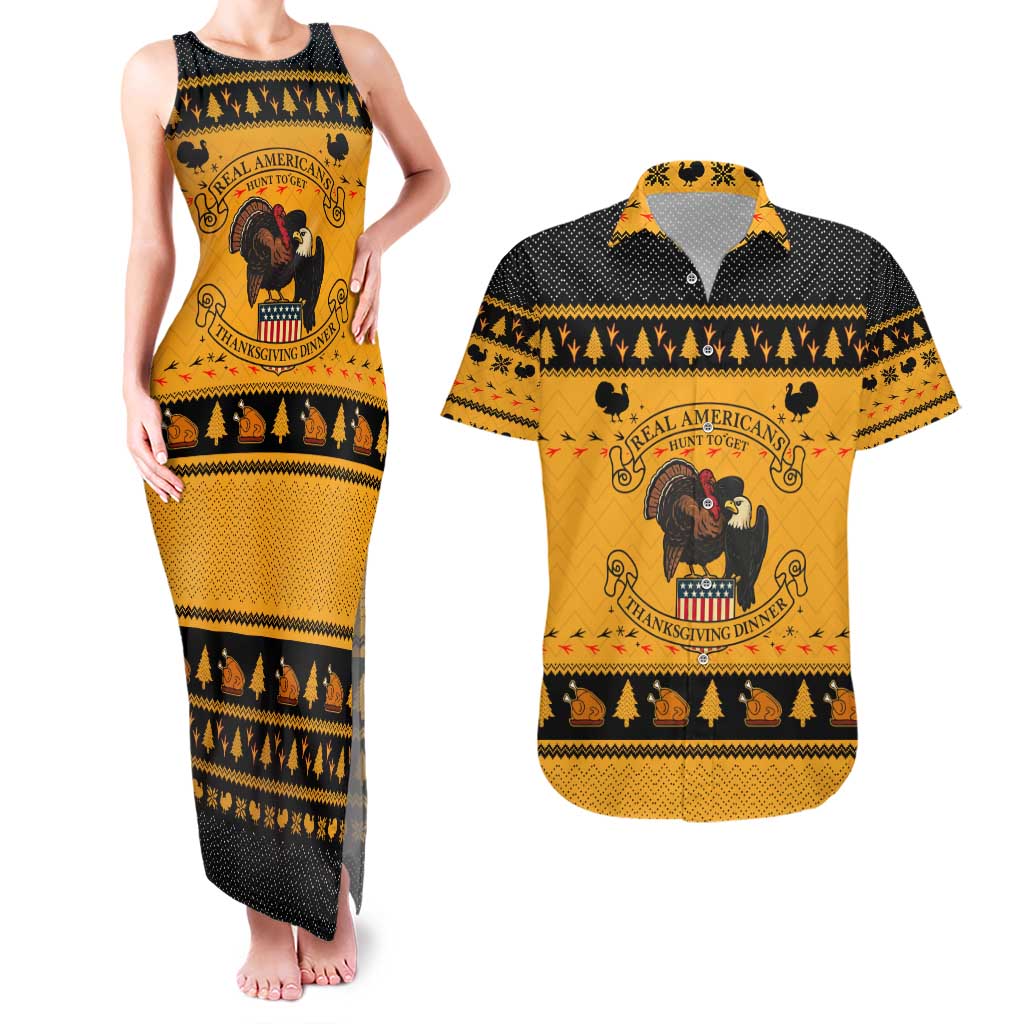 Americans Turkey Hunting Thanksgiving Christmas Couples Matching Tank Maxi Dress and Hawaiian Shirt Xmas Holiday Patterns - Wonder Print Shop