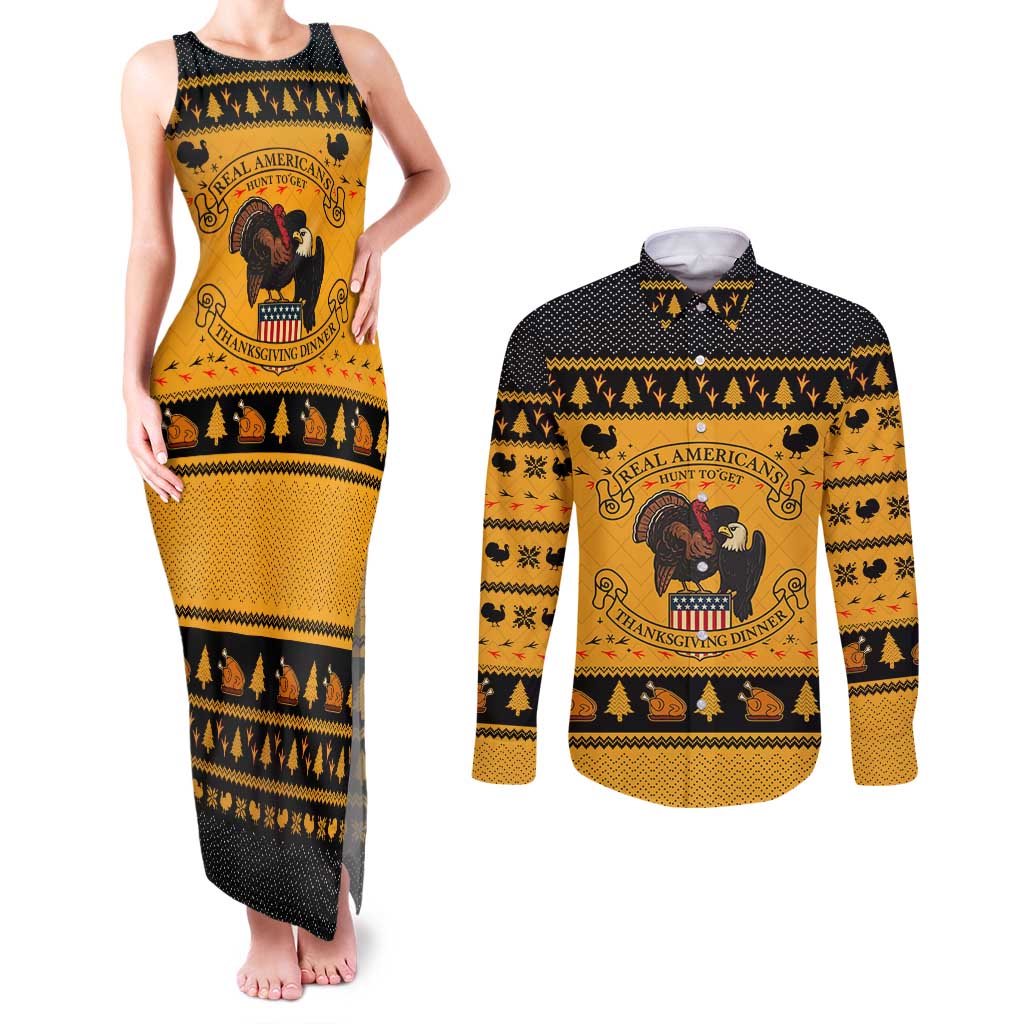 Americans Turkey Hunting Thanksgiving Christmas Couples Matching Tank Maxi Dress and Long Sleeve Button Shirt Xmas Holiday Patterns - Wonder Print Shop