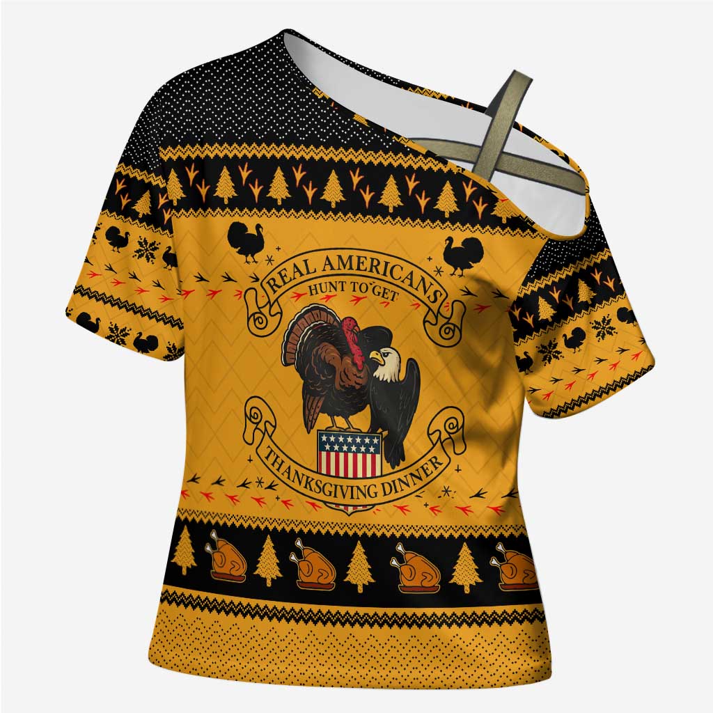Americans Turkey Hunting Thanksgiving Christmas Cross Shoulder Shirt Xmas Holiday Patterns - Wonder Print Shop
