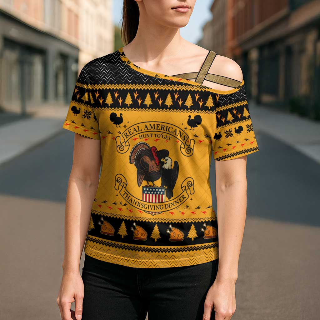 Americans Turkey Hunting Thanksgiving Christmas Cross Shoulder Shirt Xmas Holiday Patterns - Wonder Print Shop