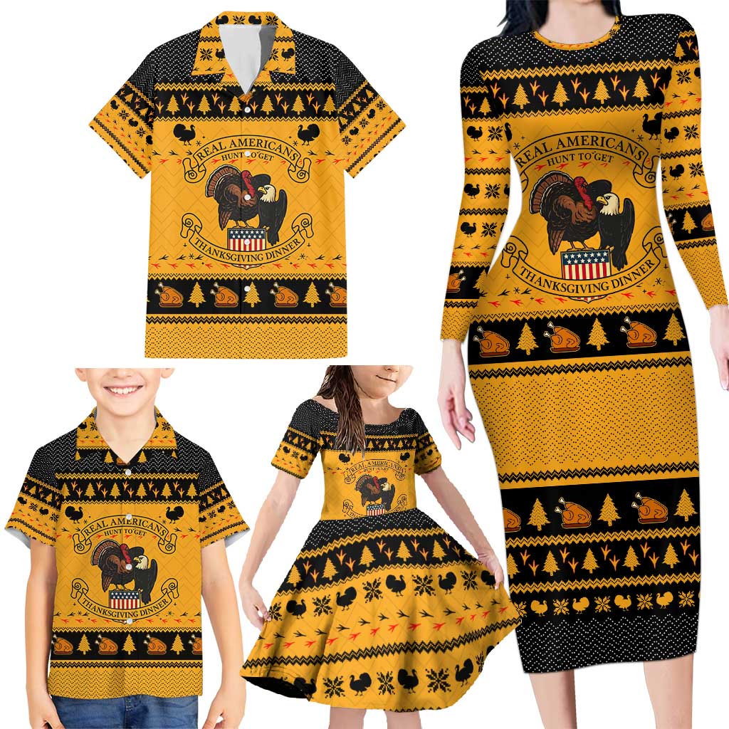 Americans Turkey Hunting Thanksgiving Christmas Family Matching Long Sleeve Bodycon Dress and Hawaiian Shirt Xmas Holiday Patterns - Wonder Print Shop