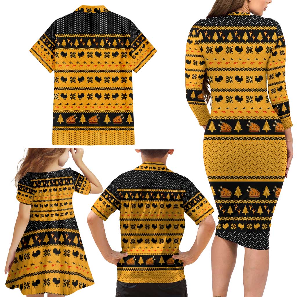 Americans Turkey Hunting Thanksgiving Christmas Family Matching Long Sleeve Bodycon Dress and Hawaiian Shirt Xmas Holiday Patterns - Wonder Print Shop