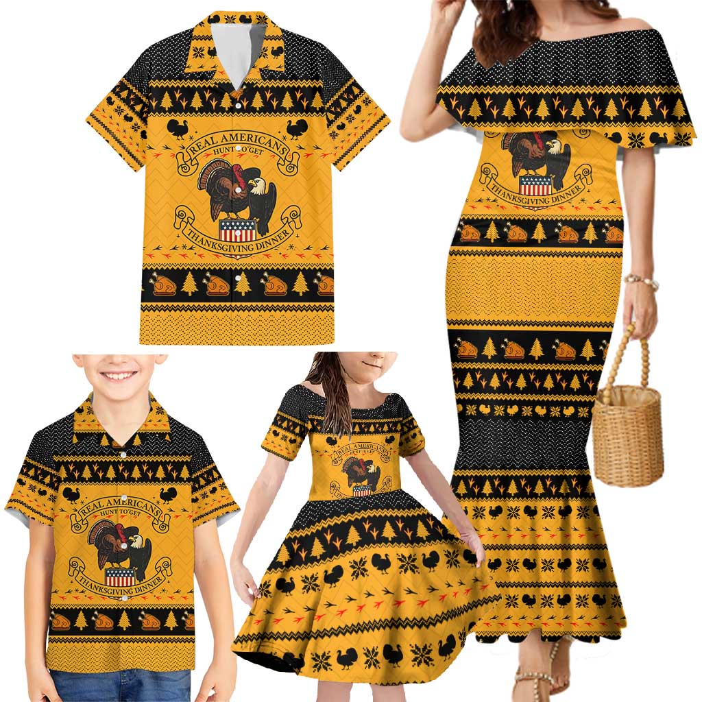 Americans Turkey Hunting Thanksgiving Christmas Family Matching Mermaid Dress and Hawaiian Shirt Xmas Holiday Patterns - Wonder Print Shop