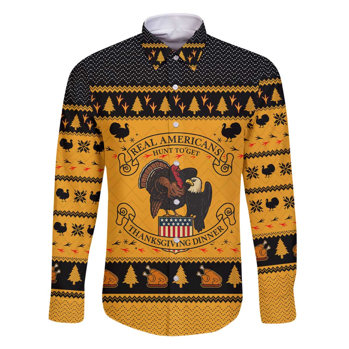 Americans Turkey Hunting Thanksgiving Christmas Family Matching Off The Shoulder Long Sleeve Dress and Hawaiian Shirt Xmas Holiday Patterns - Wonder Print Shop