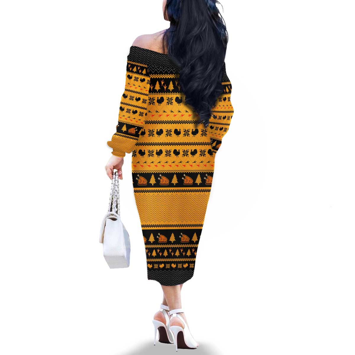 Americans Turkey Hunting Thanksgiving Christmas Family Matching Off The Shoulder Long Sleeve Dress and Hawaiian Shirt Xmas Holiday Patterns - Wonder Print Shop