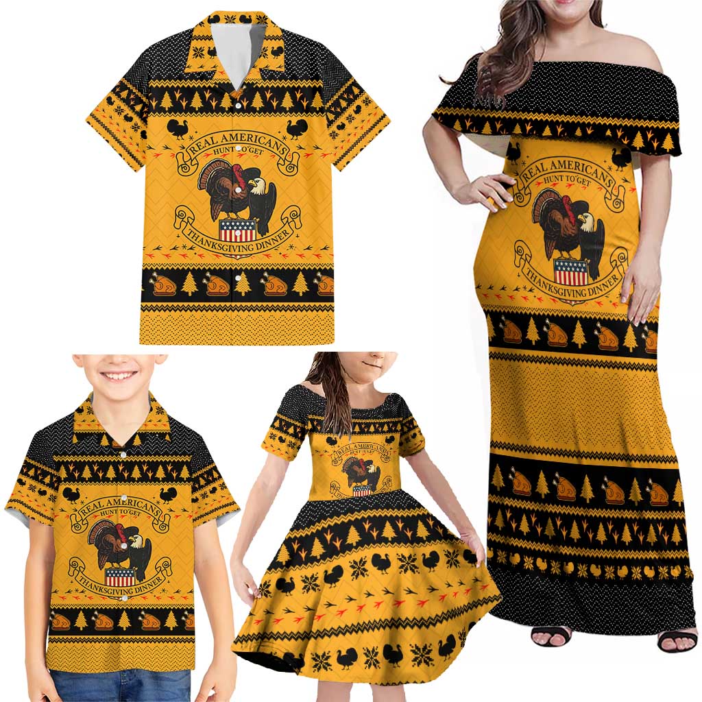 Americans Turkey Hunting Thanksgiving Christmas Family Matching Off Shoulder Maxi Dress and Hawaiian Shirt Xmas Holiday Patterns - Wonder Print Shop