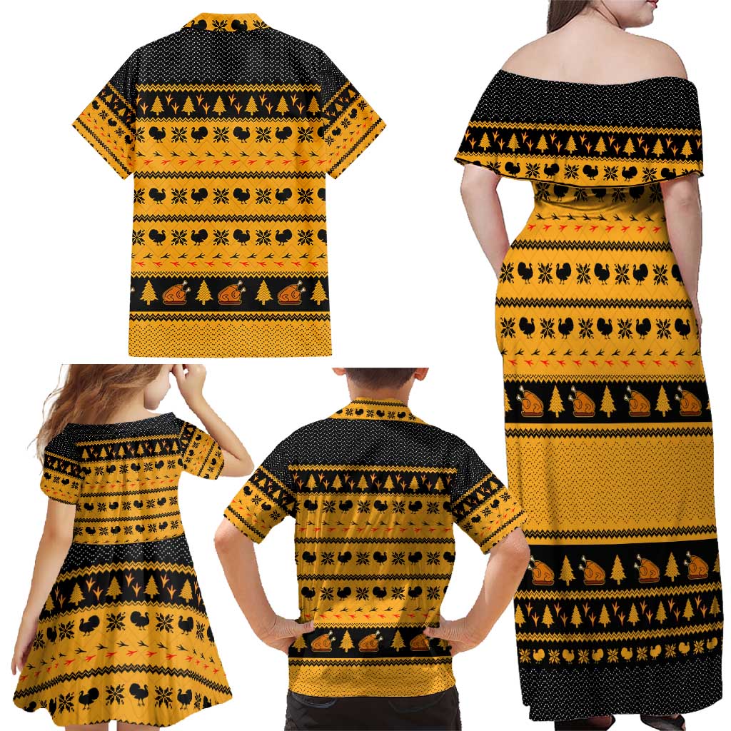 Americans Turkey Hunting Thanksgiving Christmas Family Matching Off Shoulder Maxi Dress and Hawaiian Shirt Xmas Holiday Patterns - Wonder Print Shop