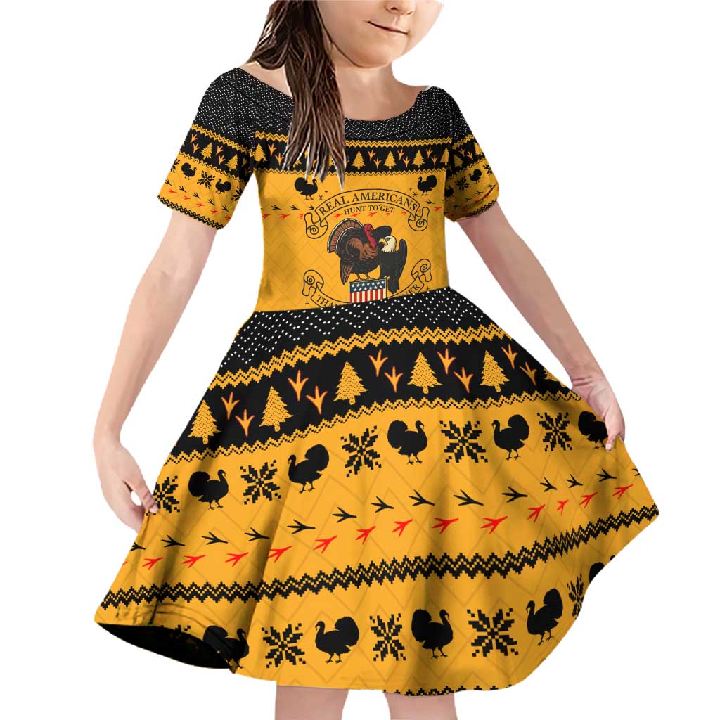 Americans Turkey Hunting Thanksgiving Christmas Family Matching Off Shoulder Short Dress and Hawaiian Shirt Xmas Holiday Patterns - Wonder Print Shop