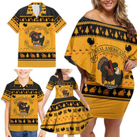 Americans Turkey Hunting Thanksgiving Christmas Family Matching Off Shoulder Short Dress and Hawaiian Shirt Xmas Holiday Patterns - Wonder Print Shop