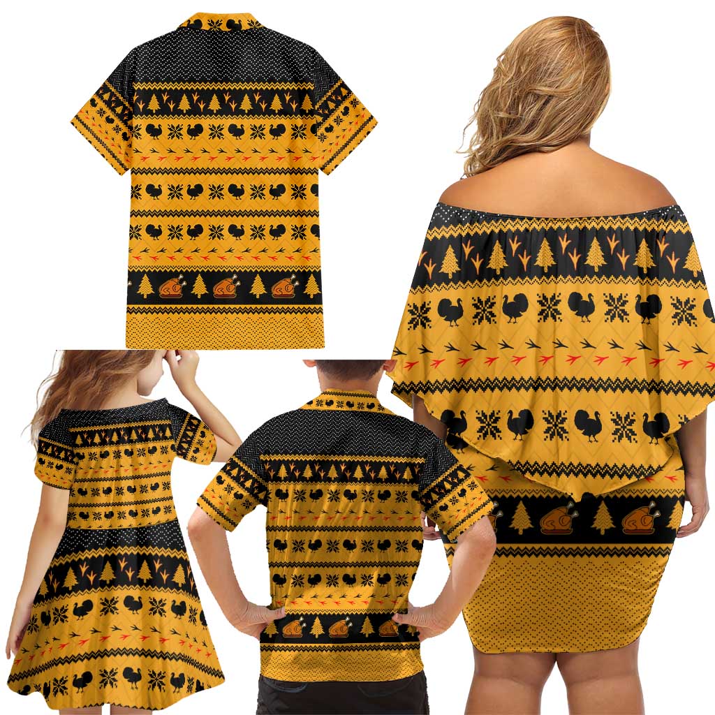 Americans Turkey Hunting Thanksgiving Christmas Family Matching Off Shoulder Short Dress and Hawaiian Shirt Xmas Holiday Patterns - Wonder Print Shop
