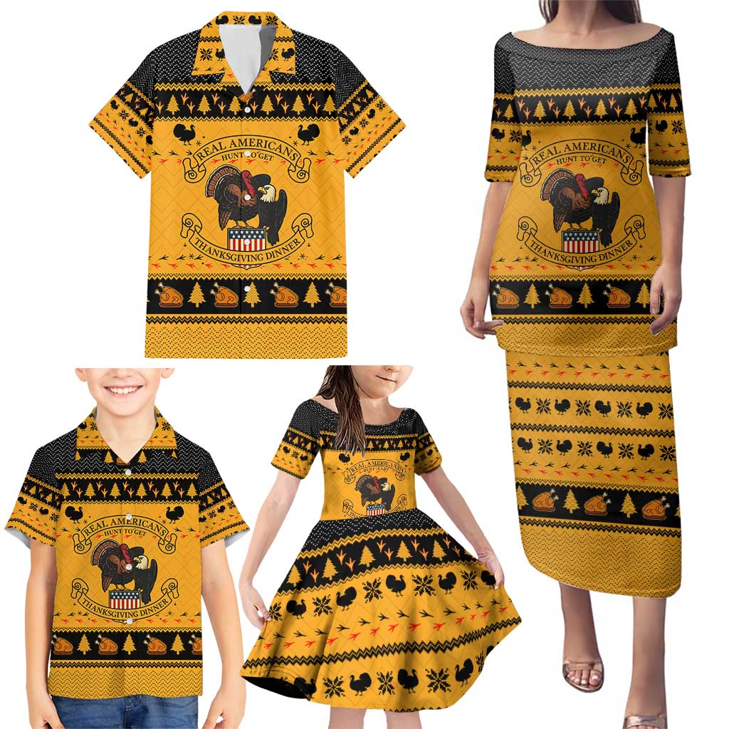 Americans Turkey Hunting Thanksgiving Christmas Family Matching Puletasi and Hawaiian Shirt Xmas Holiday Patterns - Wonder Print Shop