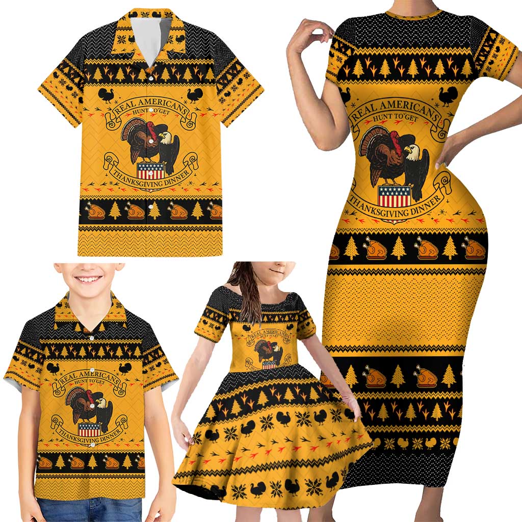 Americans Turkey Hunting Thanksgiving Christmas Family Matching Short Sleeve Bodycon Dress and Hawaiian Shirt Xmas Holiday Patterns - Wonder Print Shop