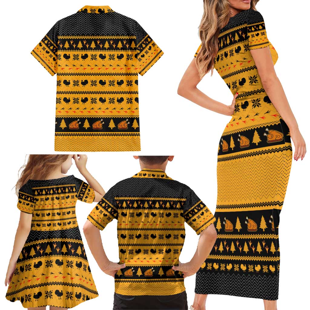 Americans Turkey Hunting Thanksgiving Christmas Family Matching Short Sleeve Bodycon Dress and Hawaiian Shirt Xmas Holiday Patterns - Wonder Print Shop