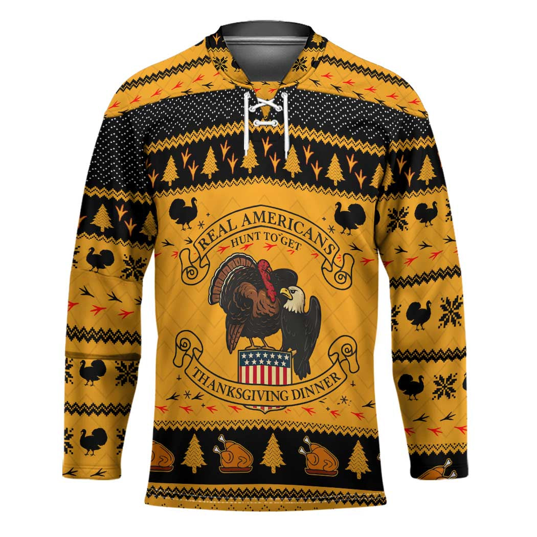 Americans Turkey Hunting Thanksgiving Christmas Hockey Jersey Xmas Holiday Patterns - Wonder Print Shop
