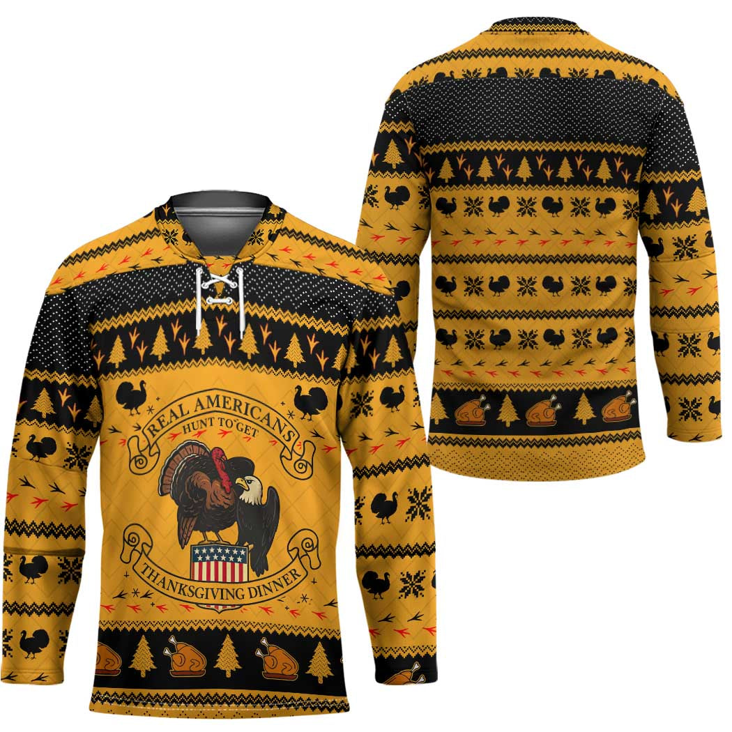 Americans Turkey Hunting Thanksgiving Christmas Hockey Jersey Xmas Holiday Patterns - Wonder Print Shop