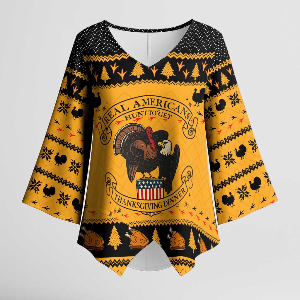 Americans Turkey Hunting Thanksgiving Christmas Kimono Sleeve Blouse Xmas Holiday Patterns - Wonder Print Shop