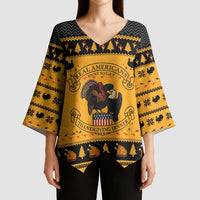 Americans Turkey Hunting Thanksgiving Christmas Kimono Sleeve Blouse Xmas Holiday Patterns - Wonder Print Shop