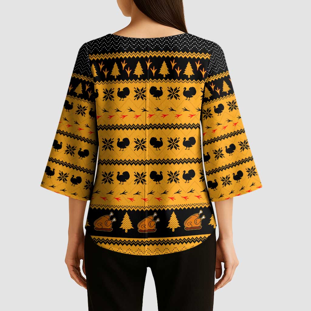 Americans Turkey Hunting Thanksgiving Christmas Kimono Sleeve Blouse Xmas Holiday Patterns - Wonder Print Shop