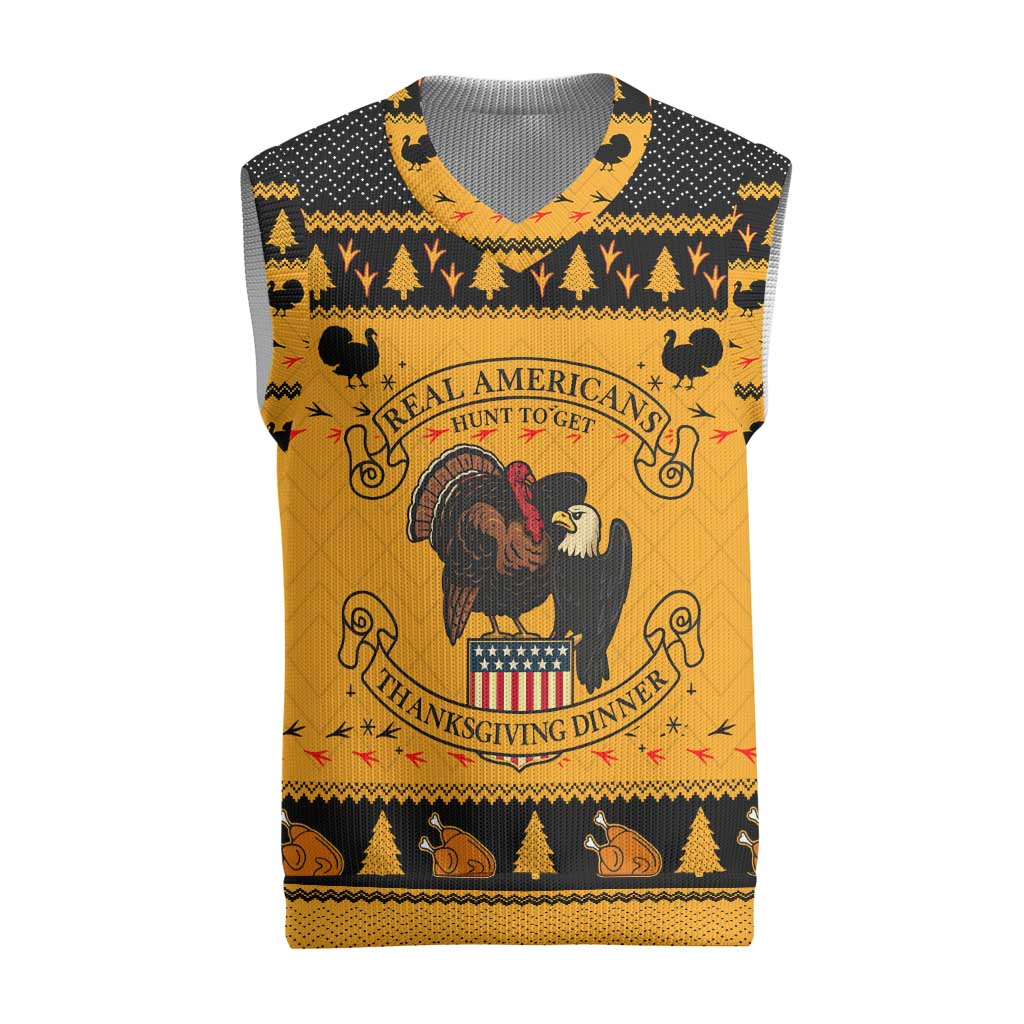 Americans Turkey Hunting Thanksgiving Christmas Knitted V-Neck Vest Xmas Holiday Patterns - Wonder Print Shop