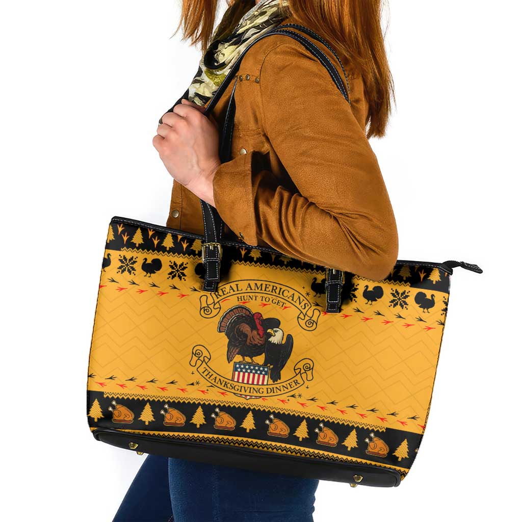 Americans Turkey Hunting Thanksgiving Christmas Leather Tote Bag Xmas Holiday Patterns - Wonder Print Shop