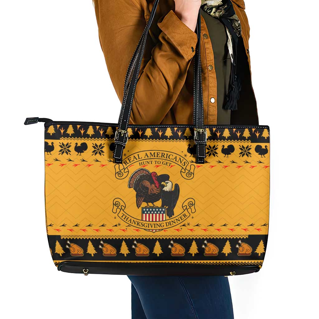 Americans Turkey Hunting Thanksgiving Christmas Leather Tote Bag Xmas Holiday Patterns - Wonder Print Shop