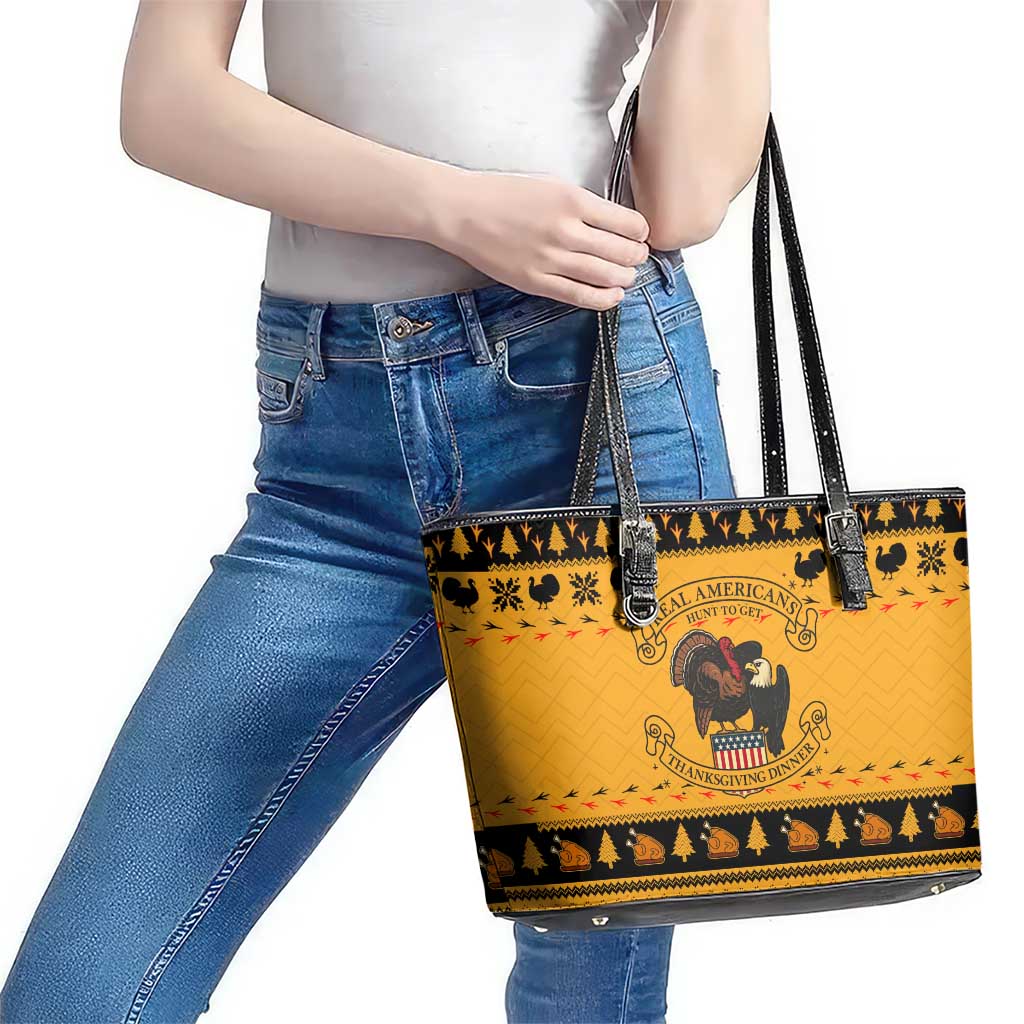 Americans Turkey Hunting Thanksgiving Christmas Leather Tote Bag Xmas Holiday Patterns - Wonder Print Shop