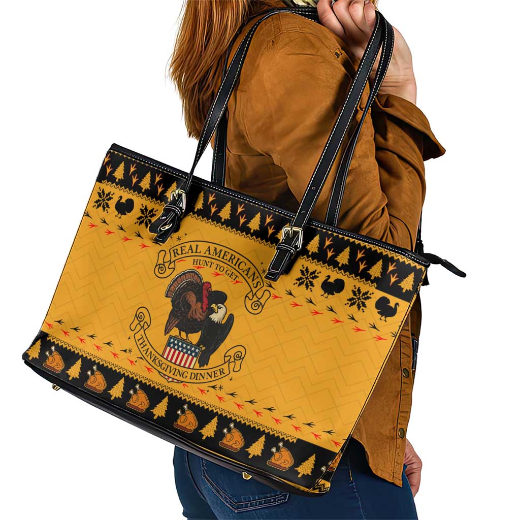 Americans Turkey Hunting Thanksgiving Christmas Leather Tote Bag Xmas Holiday Patterns - Wonder Print Shop