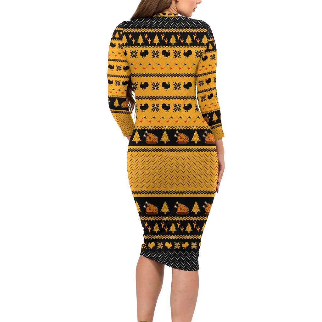 Americans Turkey Hunting Thanksgiving Christmas Long Sleeve Bodycon Dress Xmas Holiday Patterns - Wonder Print Shop