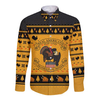 Americans Turkey Hunting Thanksgiving Christmas Long Sleeve Button Shirt Xmas Holiday Patterns - Wonder Print Shop
