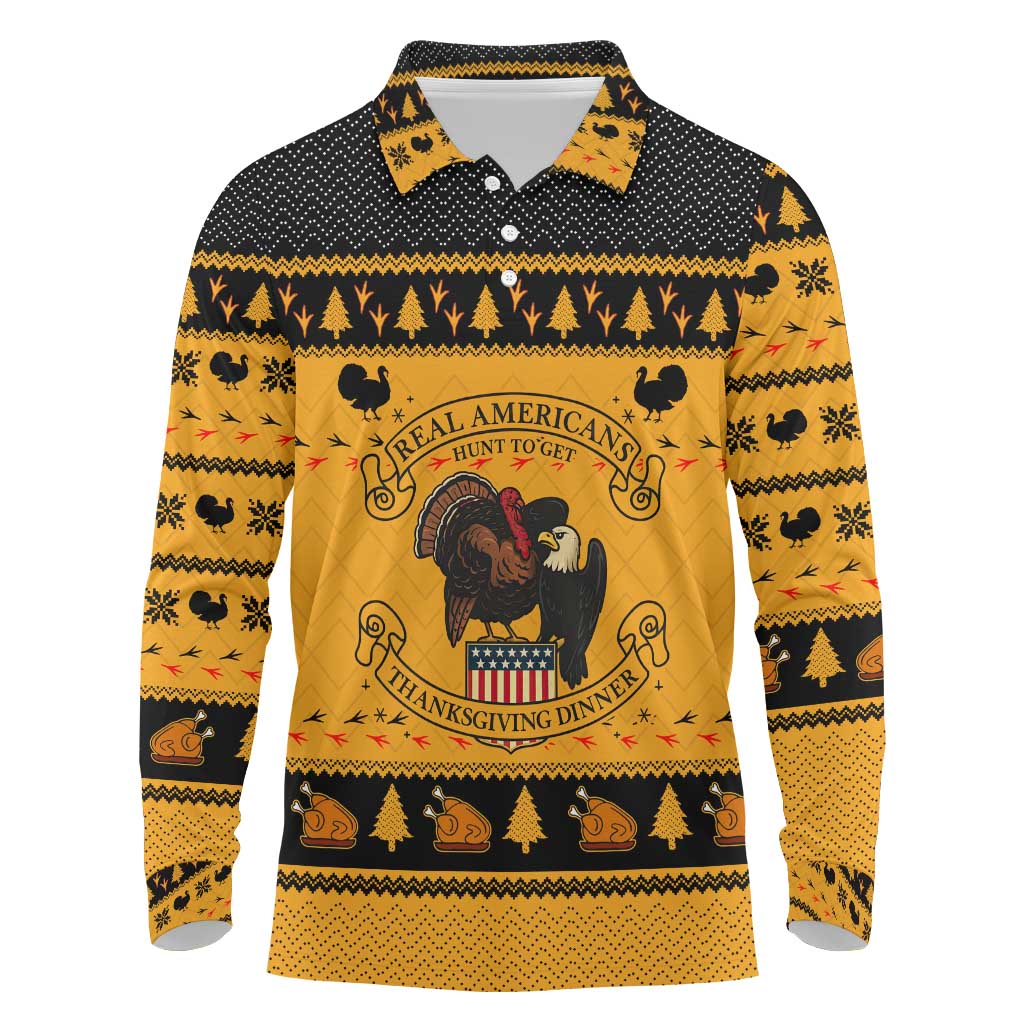 Americans Turkey Hunting Thanksgiving Christmas Long Sleeve Polo Shirt Xmas Holiday Patterns - Wonder Print Shop
