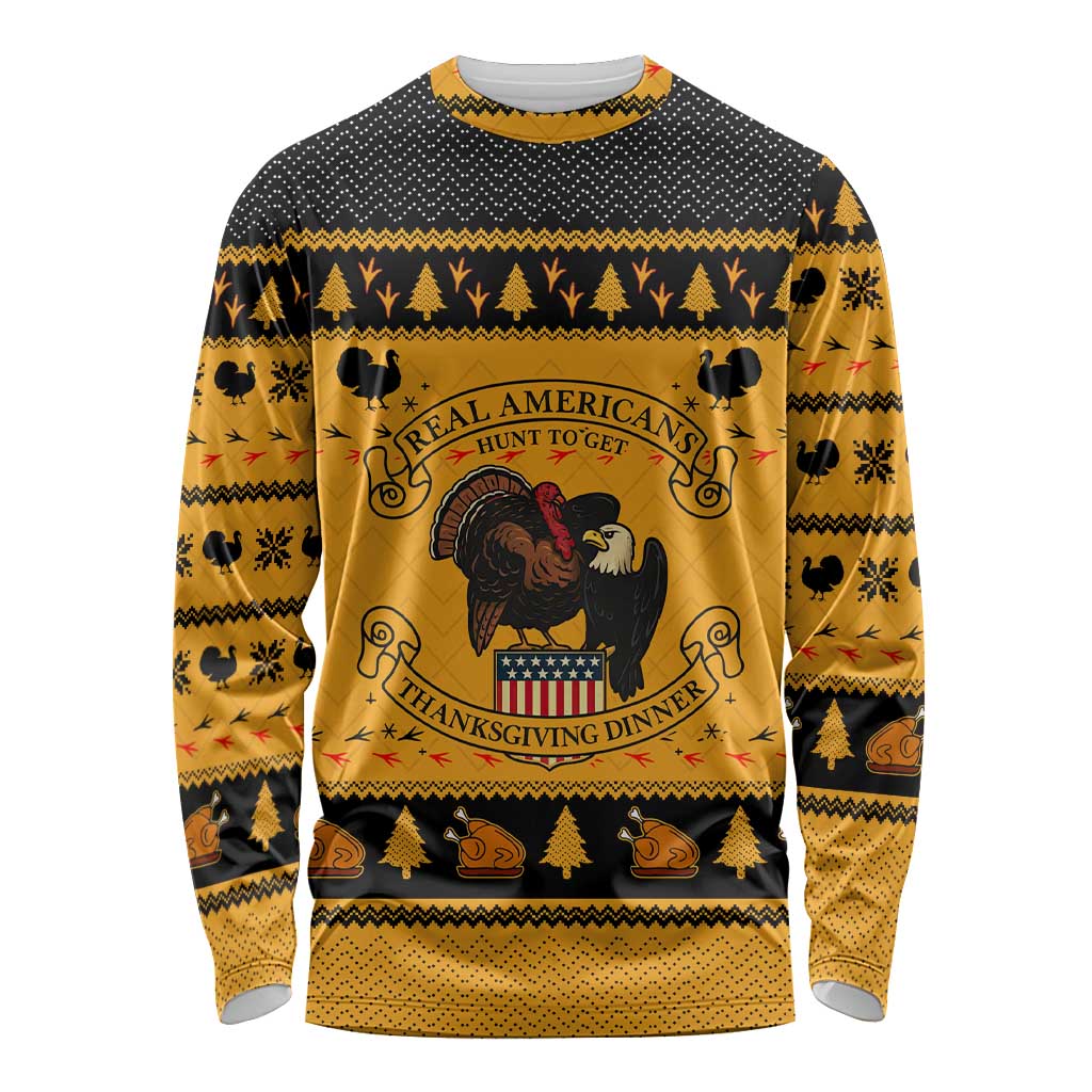 Americans Turkey Hunting Thanksgiving Christmas Long Sleeve Shirt Xmas Holiday Patterns - Wonder Print Shop