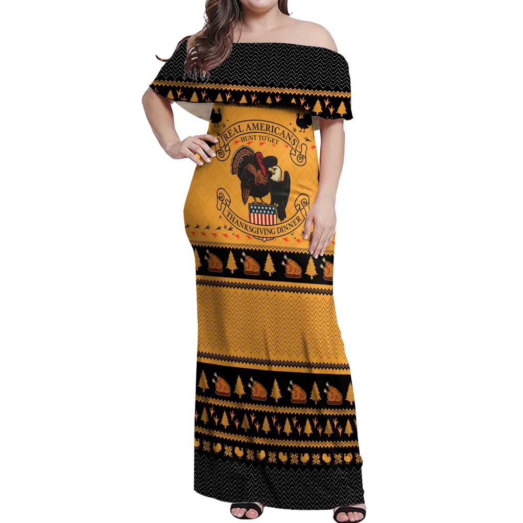 Americans Turkey Hunting Thanksgiving Christmas Off Shoulder Maxi Dress Xmas Holiday Patterns - Wonder Print Shop