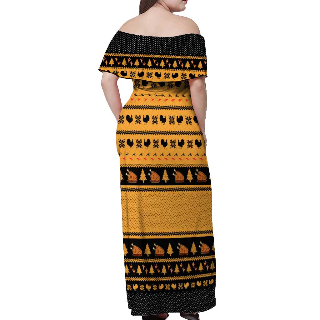 Americans Turkey Hunting Thanksgiving Christmas Off Shoulder Maxi Dress Xmas Holiday Patterns - Wonder Print Shop
