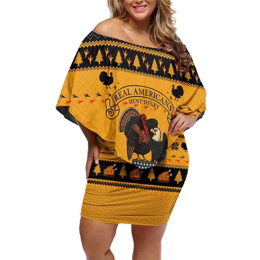 Americans Turkey Hunting Thanksgiving Christmas Off Shoulder Short Dress Xmas Holiday Patterns - Wonder Print Shop
