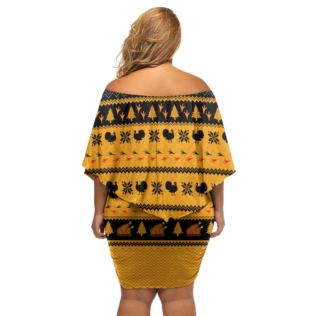 Americans Turkey Hunting Thanksgiving Christmas Off Shoulder Short Dress Xmas Holiday Patterns - Wonder Print Shop