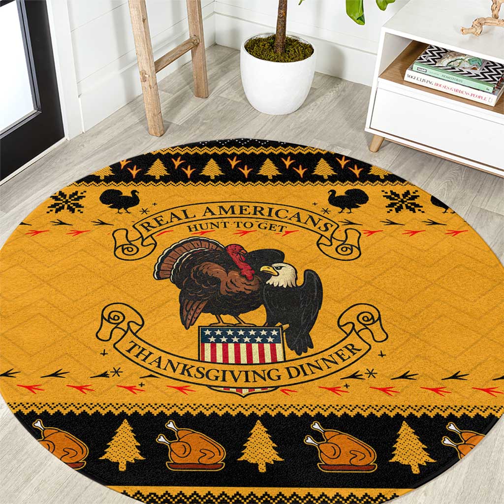 Americans Turkey Hunting Thanksgiving Christmas Round Carpet Xmas Holiday Patterns - Wonder Print Shop