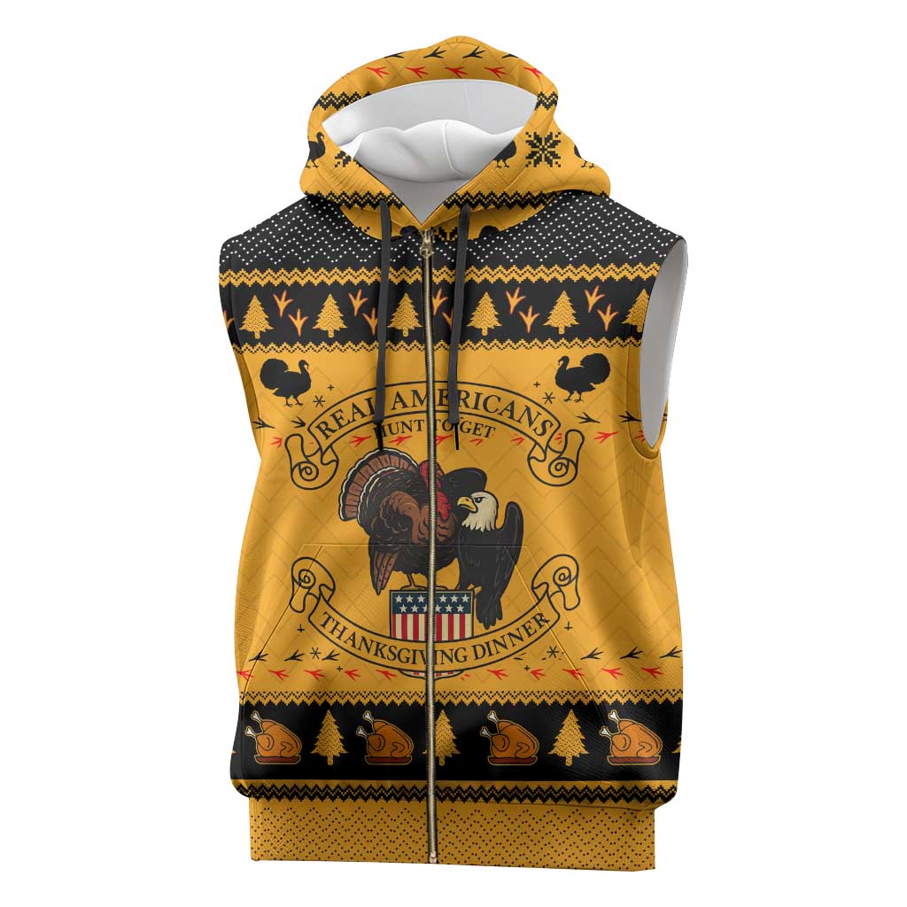 Americans Turkey Hunting Thanksgiving Christmas Sleeveless Zip Hoodie Xmas Holiday Patterns - Wonder Print Shop