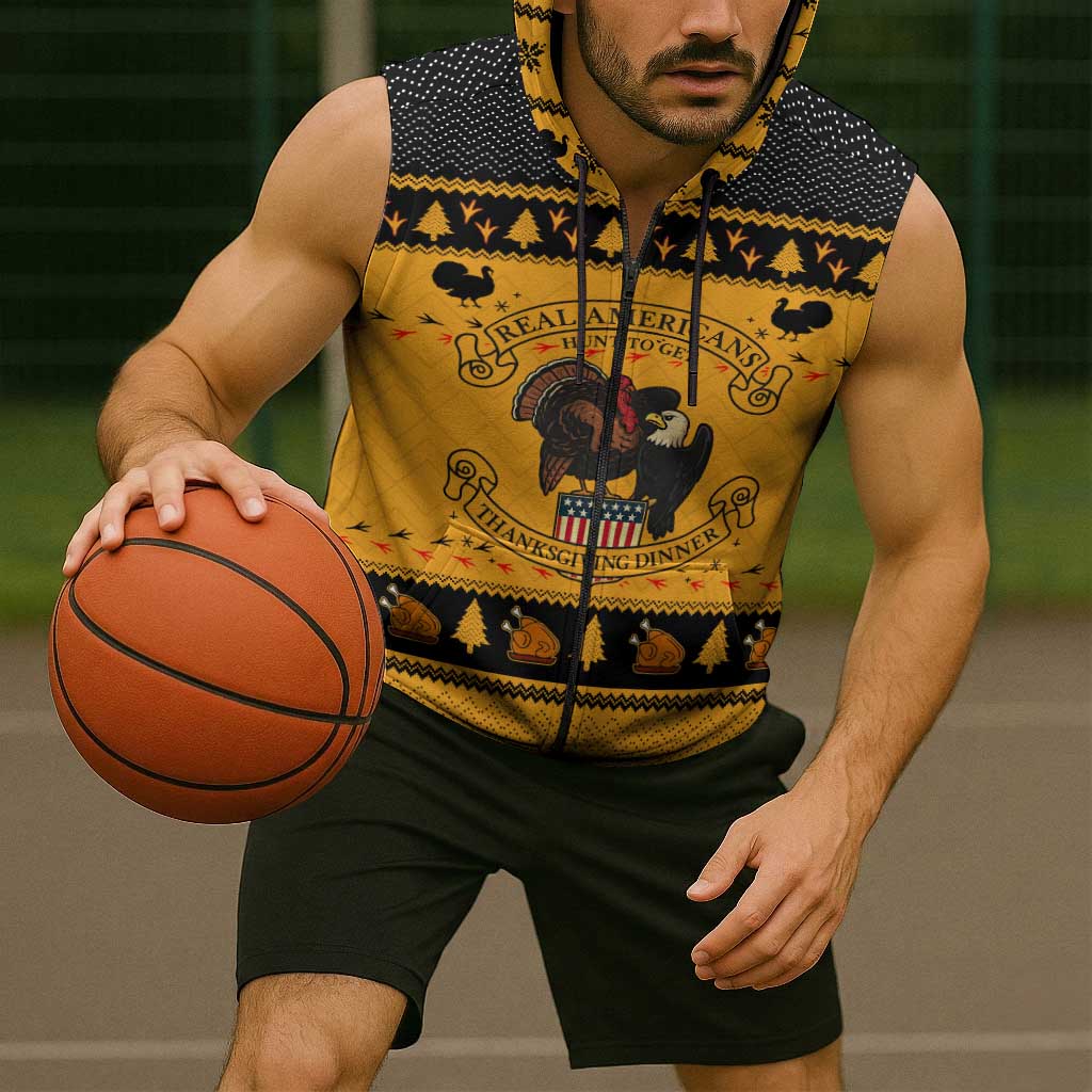 Americans Turkey Hunting Thanksgiving Christmas Sleeveless Zip Hoodie Xmas Holiday Patterns - Wonder Print Shop